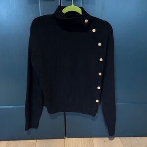 Black Turtleneck Sweater with Button Detail